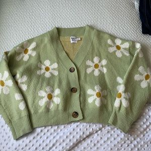 Princess Polly Green and White Flower Button Up Sweater